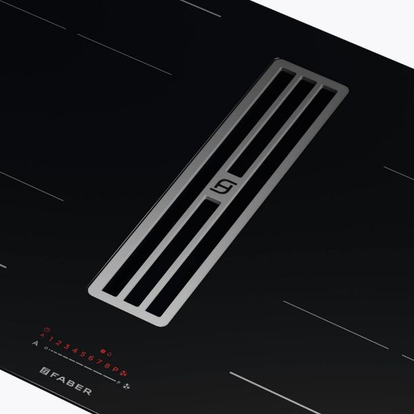 Faber Galileo Bold F830 Recirculating Only Black Glass Venting Hob_closeup