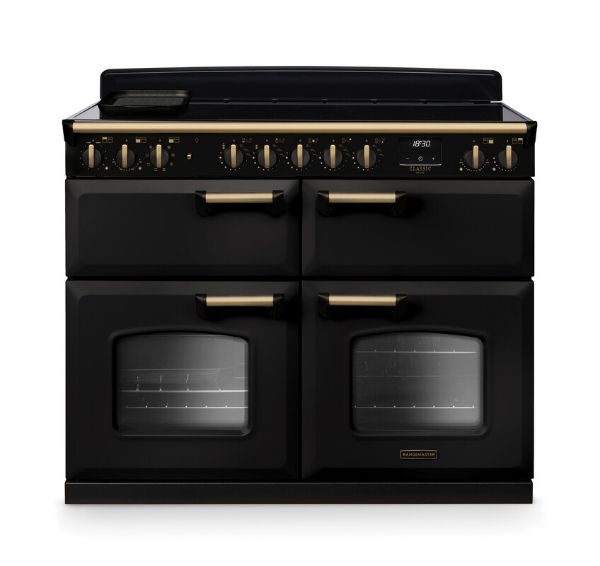Picture of Rangemaster 18384 Classic Deluxe BC 110 Induction Range Cooker with Slow Cook Oven in Charcoal Black with Antique Brass Trim - CLDLB110EIPCBL/AB1