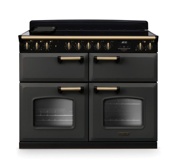 Rangemaster 18385 Classic Deluxe BC 110 Induction Range Cooker with Slow Cook Oven in Slate with Antique Brass Trim - CLDLB110EIPSLT/AB1