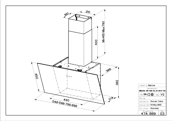 Faber Tweet EG8 LED A55 55cm White Glass Wall Mounted Cooker Hood_dimensions