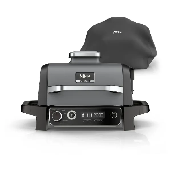 Ninja OG703UK Outdoor Woodfire Electric BBQ Grill & Smoker with Cover - Black_front