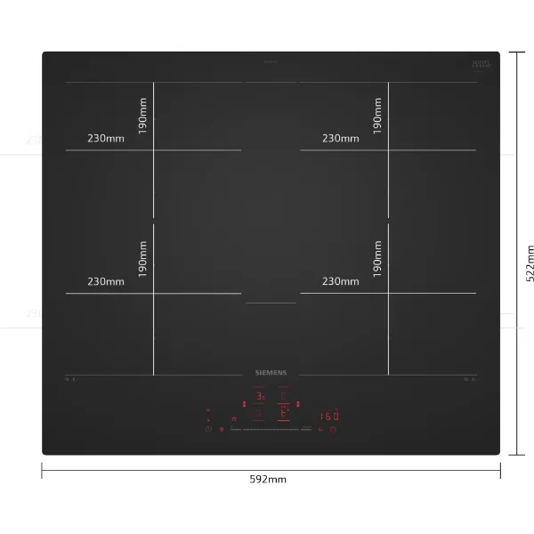 Siemens EX61AHYC1E Induction hob in matt black_zones