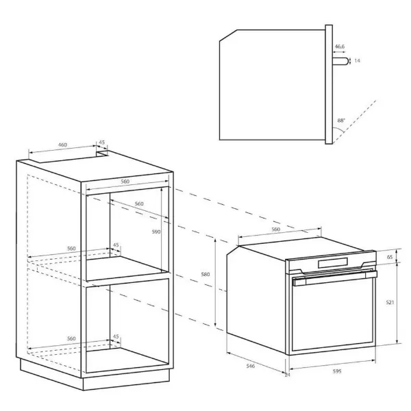 Hoover HOC3158IN 59.5cm Built In Electrical Single Oven - Stainless Steel_dimensions
