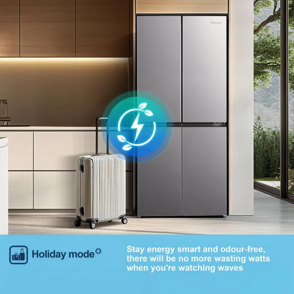 Fridgemaster MQ79395ES 79.4cm 65/35 Total No Frost American Fridge Freezer - Silver_holiday