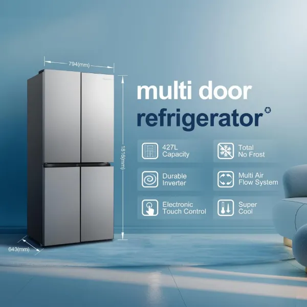 Fridgemaster MQ79395ES 79.4cm 65/35 Total No Frost American Fridge Freezer - Silver_multi door