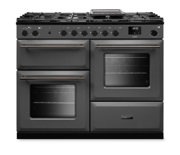 Rangemaster Aura AURO110DF/19309 (AURAO110DFPSLT/YX1) 110cm Dual Fuel Range Cooker - Slate with Onyx Trim
