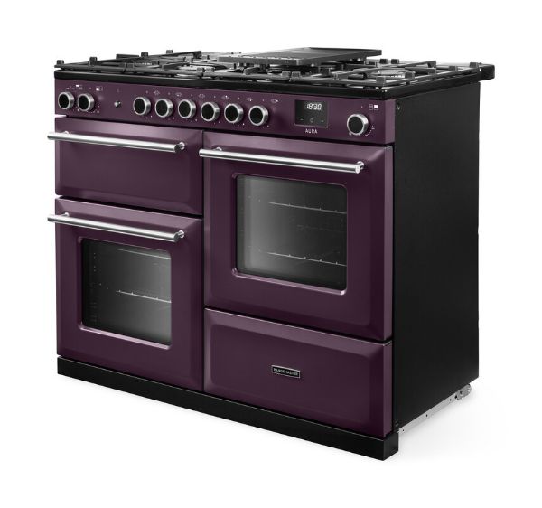 Rangemaster Aura AURO110DF/19362 (AURAO110DFPPLM/BN1) 110cm Dual Fuel Range Cooker - Plum with Brushed Nickel Trim