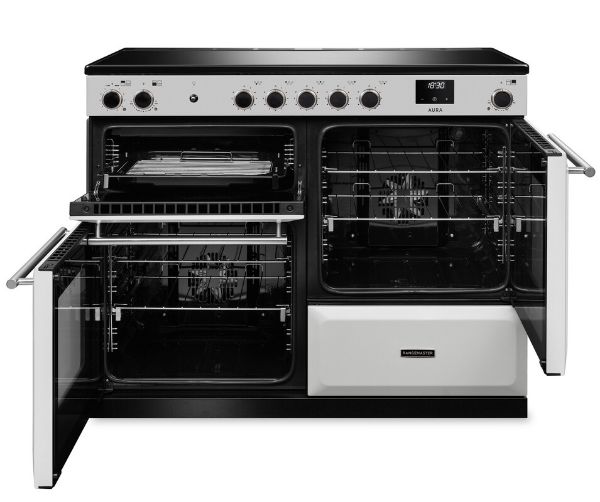Rangemaster Aura AURO110EI/19363 (AURAO110EIPWHT/BN1) 110cm Induction Range Cooker - White with Brushed Nickel Trim