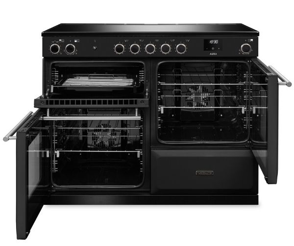 Rangemaster Aura AURO110EI/19364 (AURAO110EIPCBL/BN1) 110cm Induction Range Cooker - Black with Brushed Nickel Trim