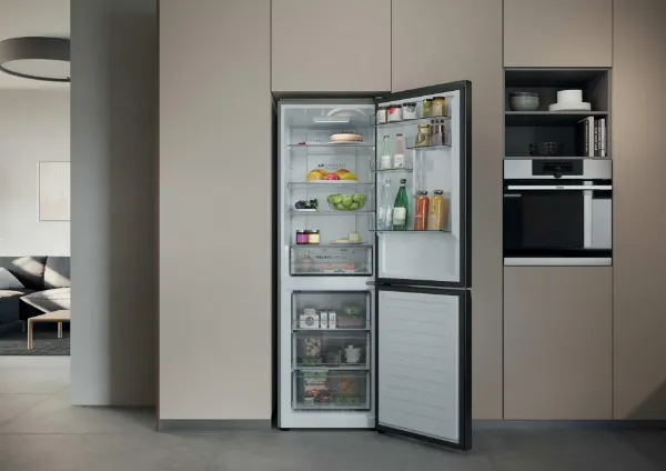 Haier 2D 60 Serie 3 HDPR3618DNPK 355L Total No Frost Fridge Freezer - Stainless Steel