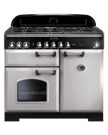 Rangemaster 100630 Classic Deluxe 100 Dual Fuel Range Cooker in Royal Pearl with Chrome Trim