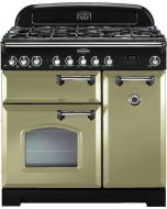 Rangemaster 100880 Classic Deluxe 90 Dual Fuel Range Cooker in Olive Green with Chrome Trim