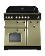 Rangemaster 114690 Classic Deluxe 90 Induction Range Cooker in Olive Green with Brass Trim