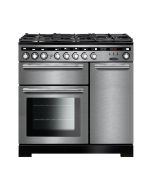 Rangemaster 117210 Encore Deluxe 90 Dual Fuel Range Cooker in Stainless Steel with Chrome Trim