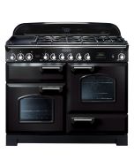 Rangemaster 79780 Classic Deluxe 110 Dual Fuel Range Cooker in Black with Chrome Trim