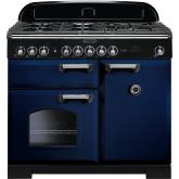 Rangemaster 113830 Classic Deluxe 100 Dual Fuel Range Cooker in Regal Blue with Chrome Trim