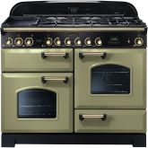Rangemaster 114470 Classic Deluxe 110 Dual Fuel Range Cooker in Olive Green with Brass Trim