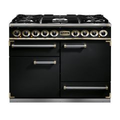 Falcon F1092DXDFBL/BM 76810 Deluxe 1092 Dual Fuel Range Cooker in Black with Brass Trim